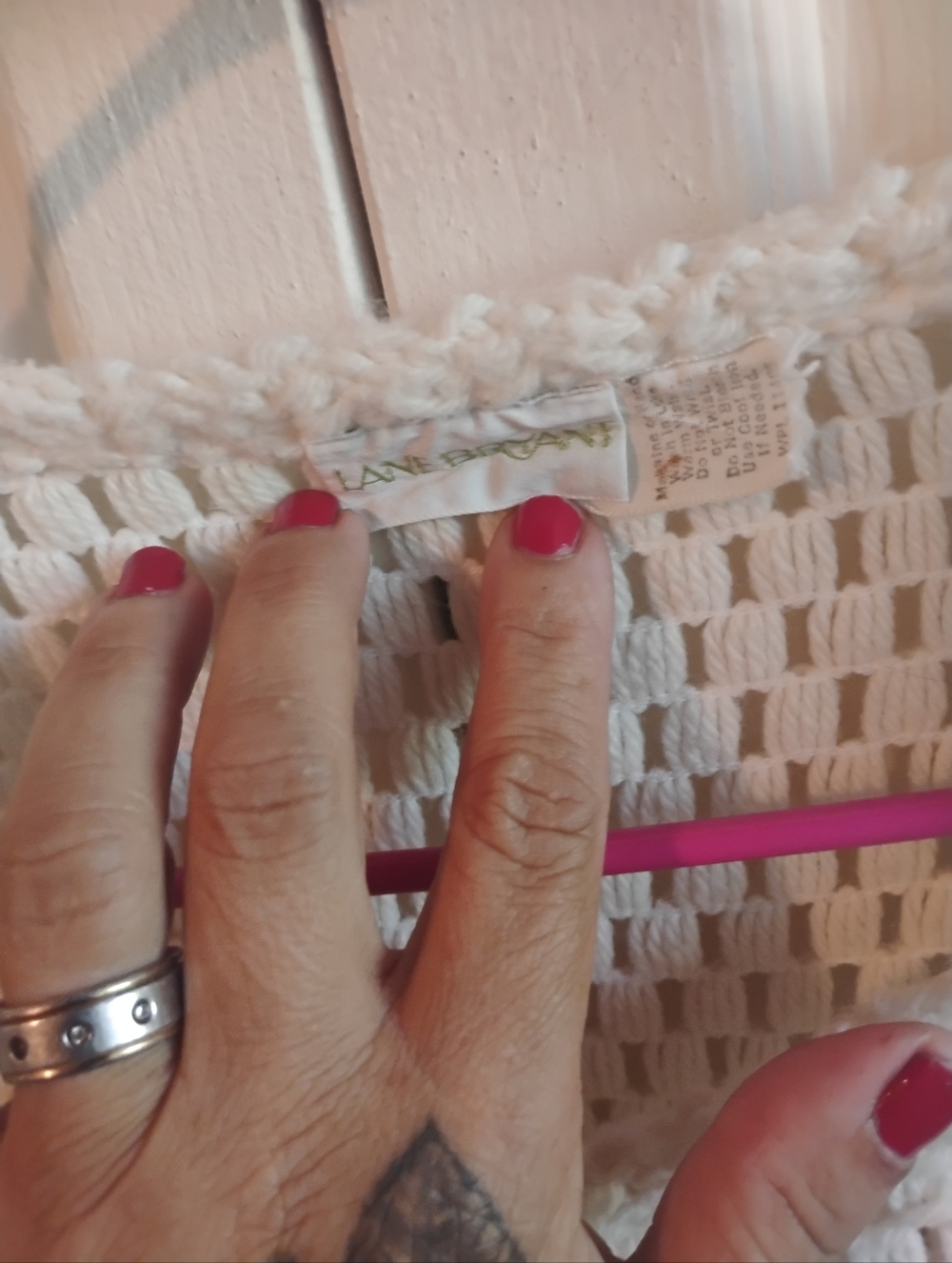 Lane Bryant Cream Open-Weave Fringe Button Cardigan - Picture 5 of 9